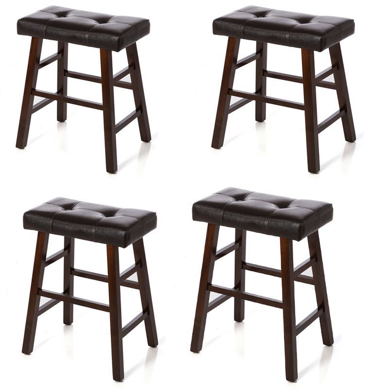 Set of 4 Espresso Wood Bar Stools with Faux Leather Seats