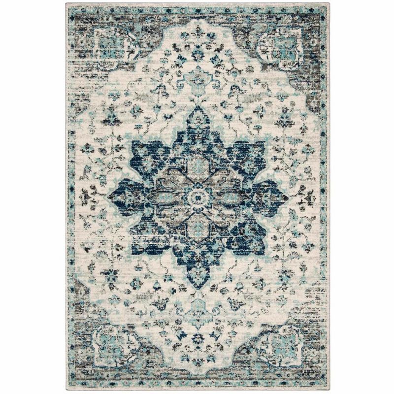 Handmade Ivory/Navy Synthetic Rectangular Area Rug, 59" x 5"