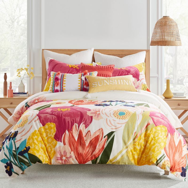 Full/Queen Multicolor Cotton Floral Comforter Set