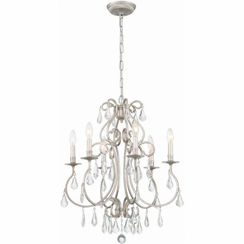 Olde Silver 6-Light Crystal Chandelier with Clear Hand Cut Crystals