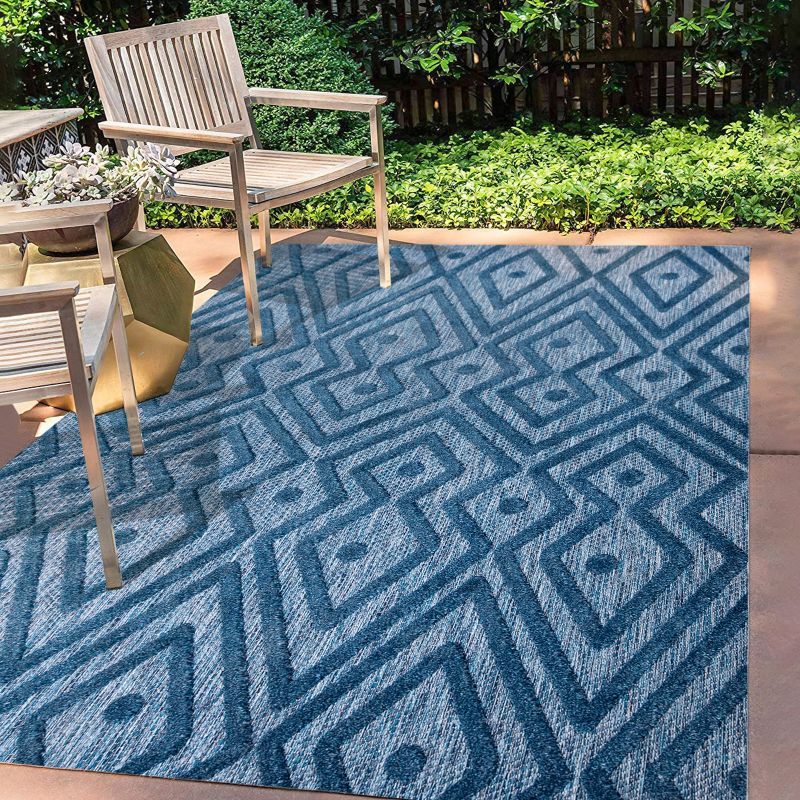 Navy Diamond Flat Woven Indoor/Outdoor Area Rug