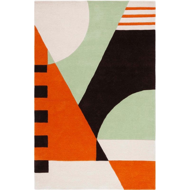 Handmade Black and Green Wool Abstract Area Rug 4' x 6'