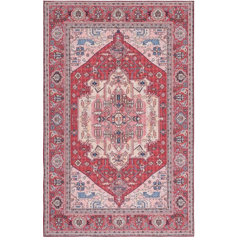 Modern Tucson Red Synthetic 3'x5' Machine-Washable Area Rug