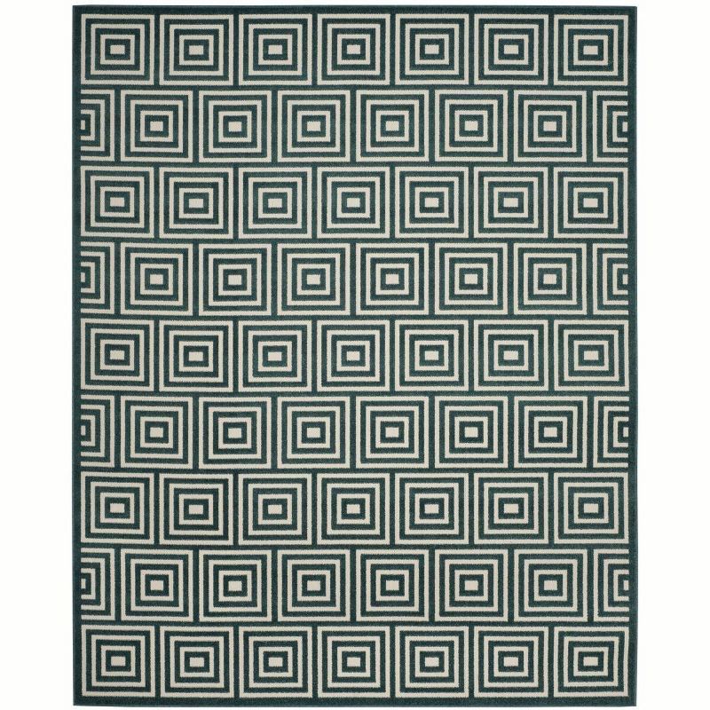 Cream-Turquoise Rectangular Geometric Synthetic Area Rug 8' x 11'2"