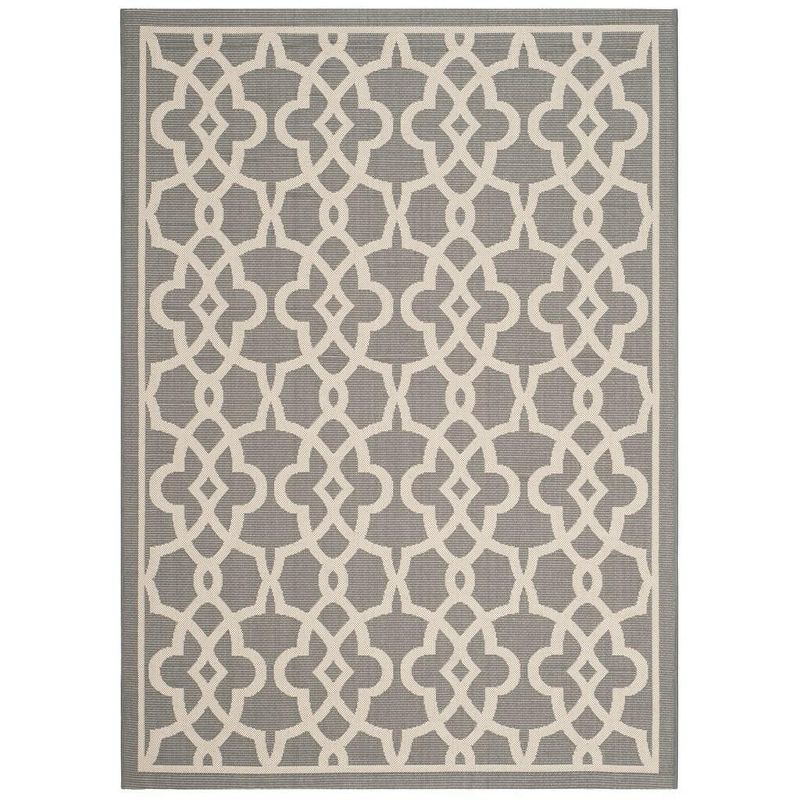 Grey Beige Quatrefoil 5' x 7' Easy-Care Synthetic Area Rug