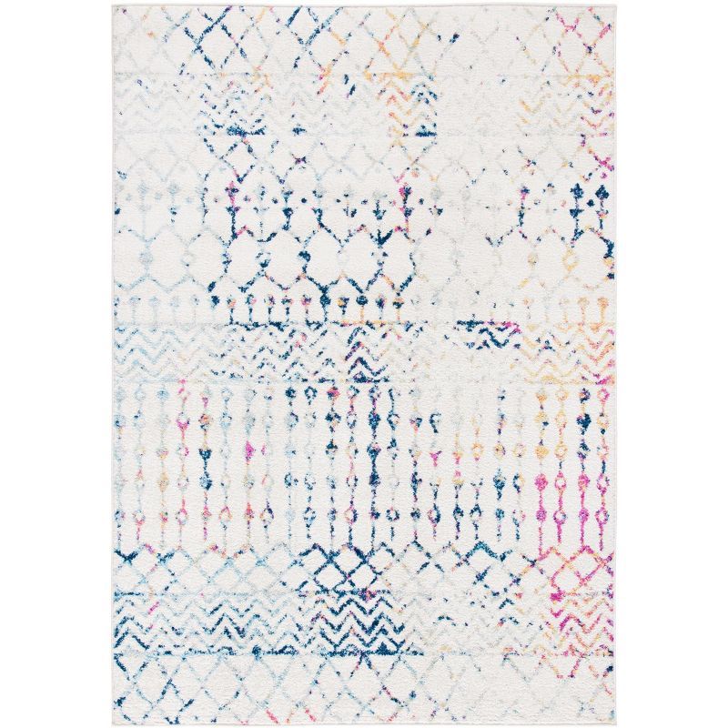 Ivory and Blue Geometric Moroccan Area Rug, 2' x 3'