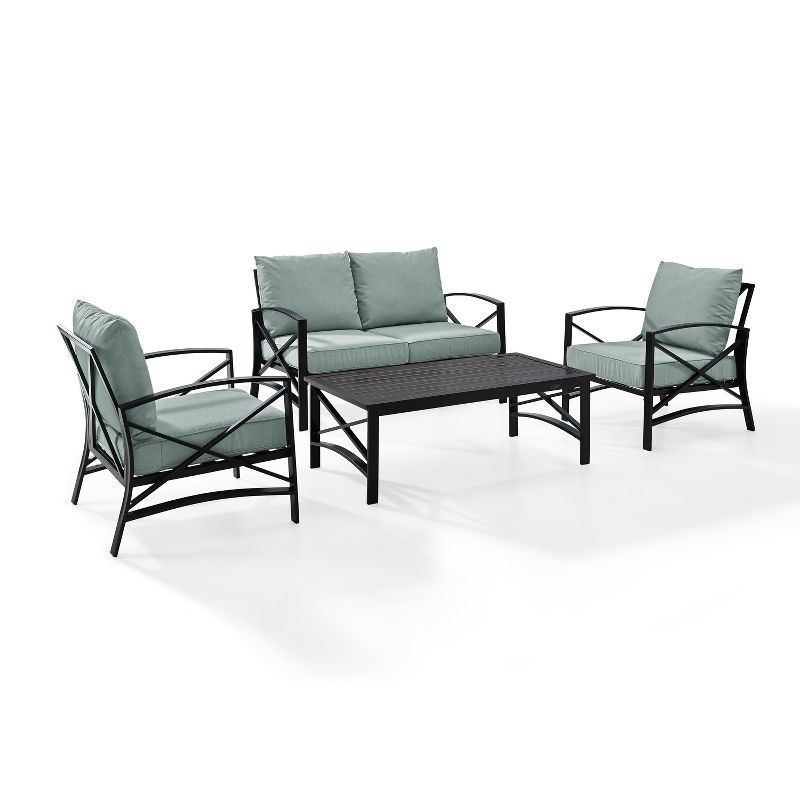 Kaplan 4-Piece Outdoor Seating Set with Teal Cushions and Steel Frame