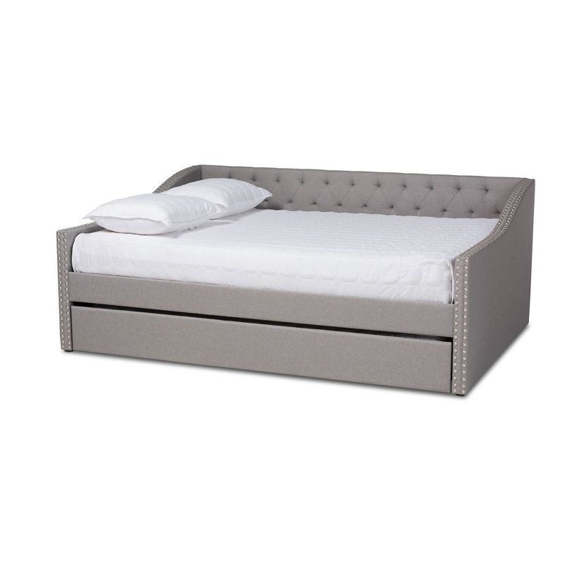 Light Gray Upholstered Full Daybed with Trundle and Nailhead Trim