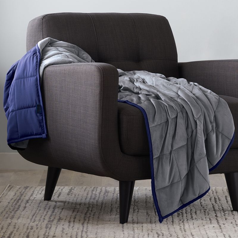 Ella Jayne 15 lb Grey and Navy Reversible Fleece Weighted Blanket