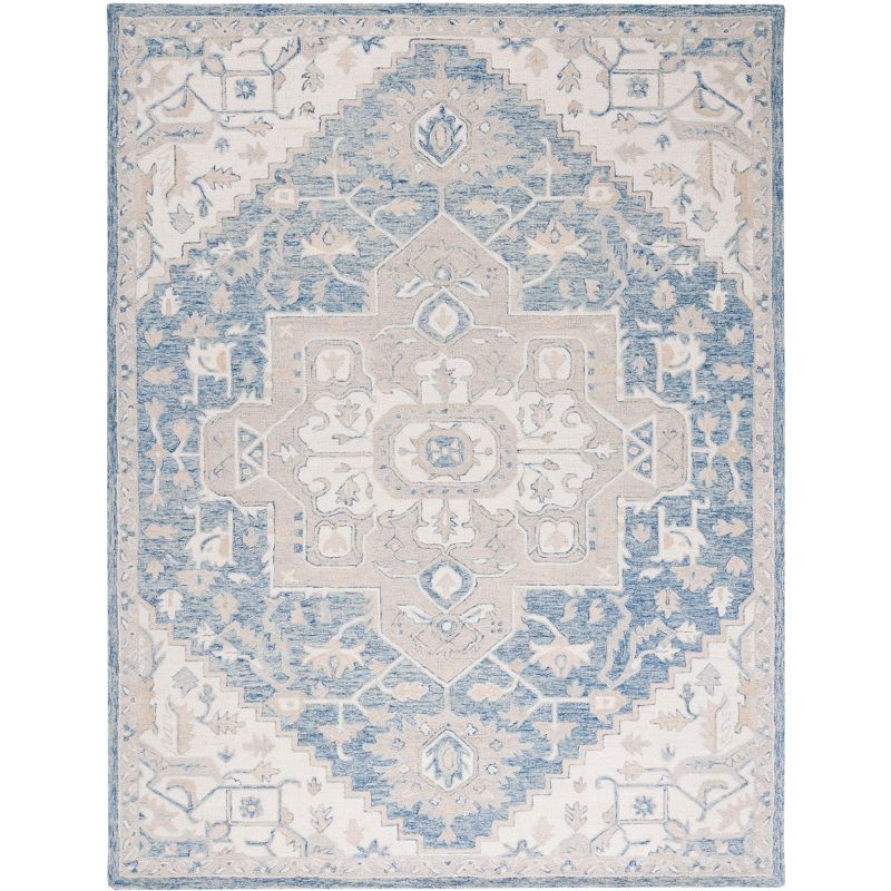 Handmade Tufted Blue/Ivory Wool 8' x 10' Area Rug