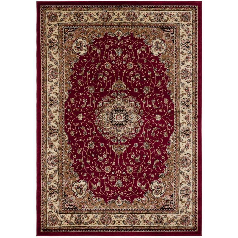Red and Ivory Safavid Style Synthetic Area Rug, 5'3" x 7'6"