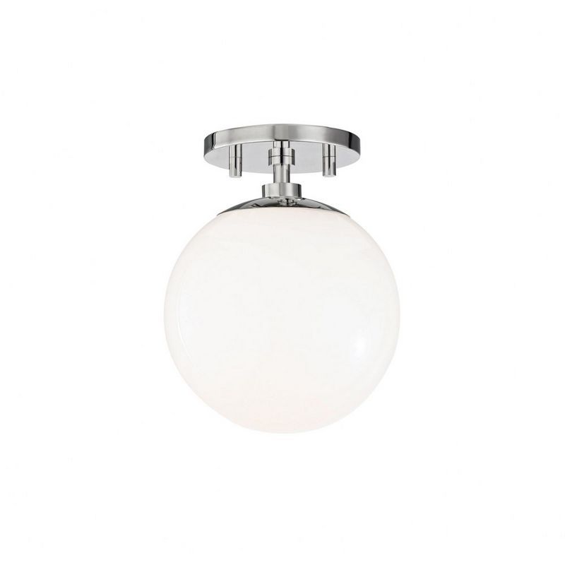 Elegant Globe Indoor/Outdoor Semi-Flush Mount in Polished Nickel with White Glass Shade