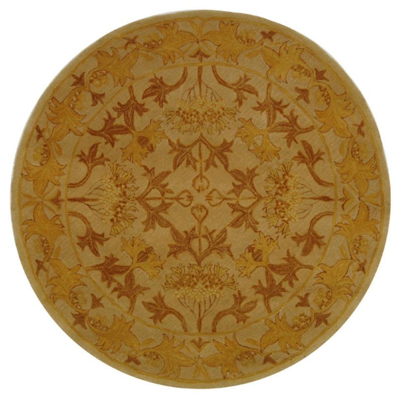 Hand-Tufted Beige and Gold Wool Round Area Rug, 6'