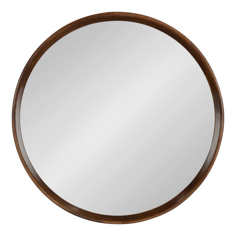 28" Walnut Brown Mango Wood Round Wall Mirror