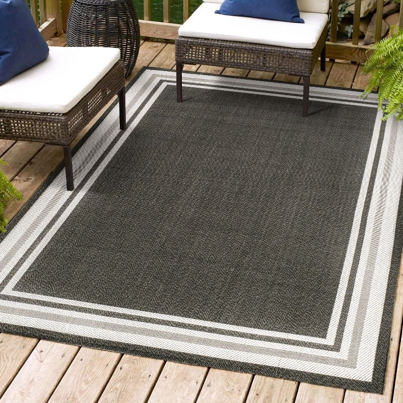 Modern Gray Stripe 8' x 10' Synthetic Indoor/Outdoor Area Rug