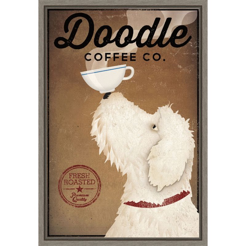 Doodle Coffee Co. Framed Canvas Wall Art with Dog