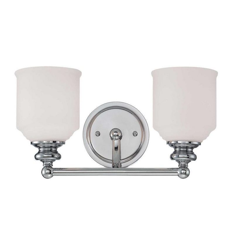 Polished Chrome 2-Light Vanity with White Opal Glass Shades