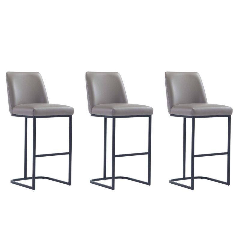 Gray Leatherette and Metal Barstools Set of 3