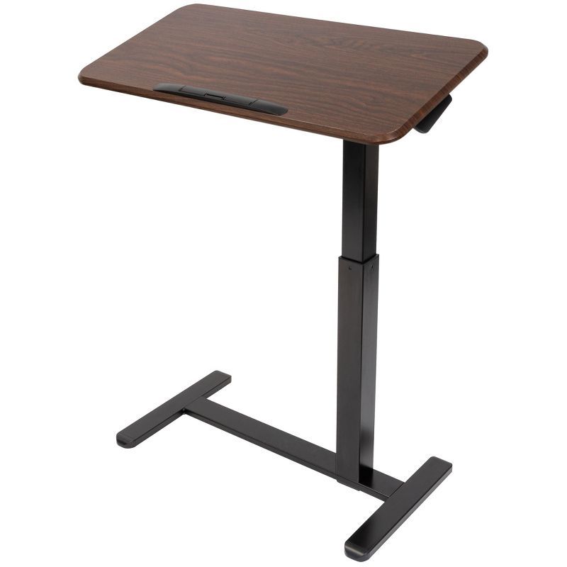 Adjustable Walnut Overbed Table with Tilting Top and Steel Base