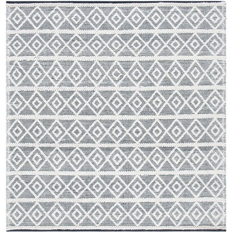 Hand-Tufted Coastal Black and Ivory Wool 6x6 Square Rug