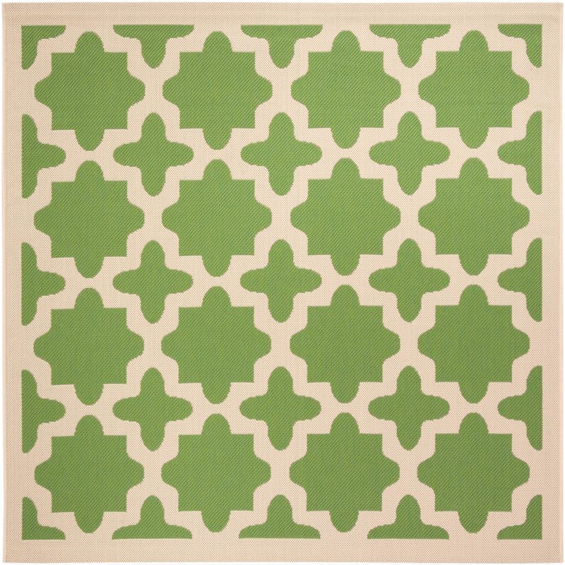 Green and Beige Synthetic 4' Square Indoor/Outdoor Rug