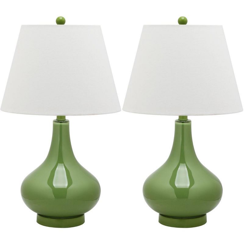 Amy 24" Fern Green Glass Gourd Table Lamp Set with White Cotton Shade