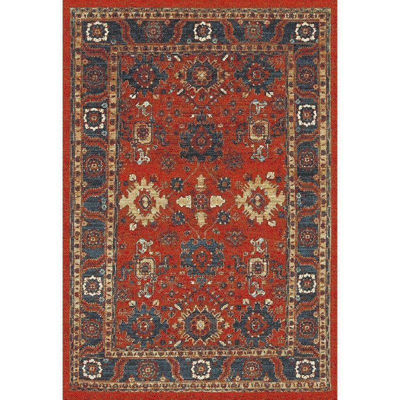 Vintage Hamadan Orange and Blue High Pile Area Rug