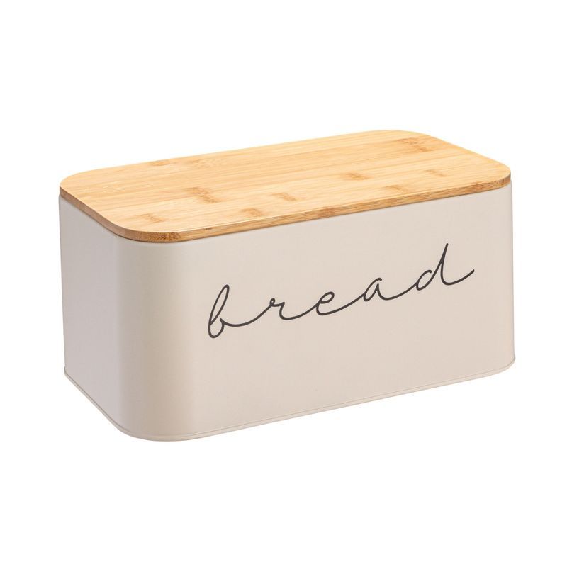 Cream Metal Bread Bin with Bamboo Lid