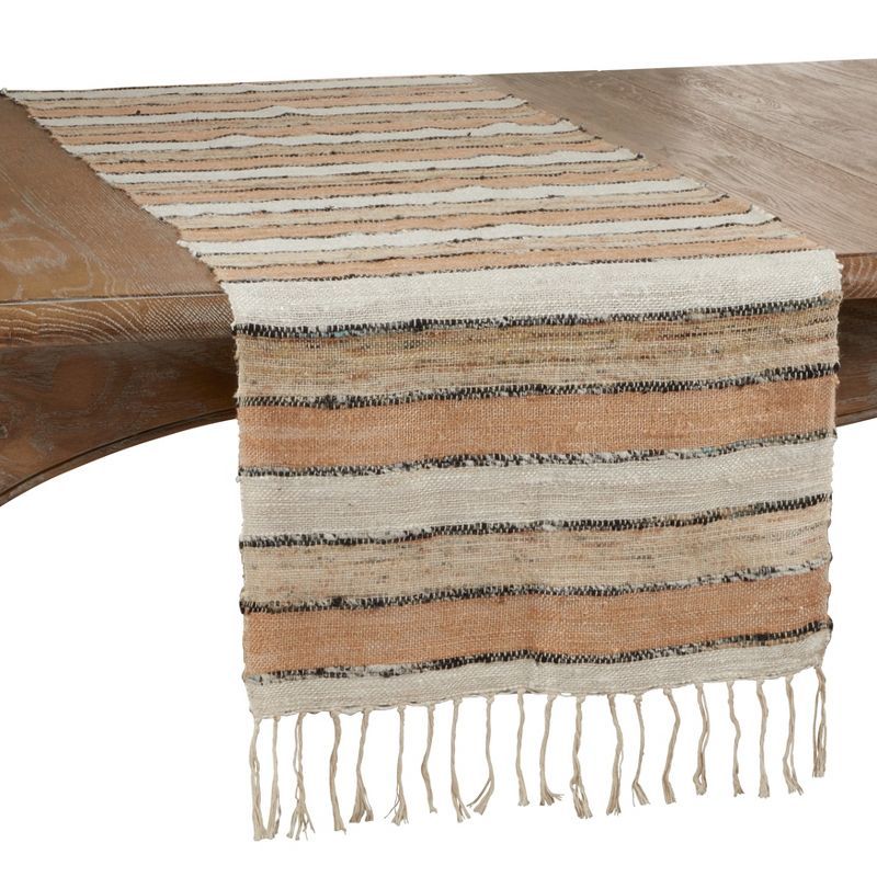 Multicolor Cotton Fringe Table Runner with Wide Stripes