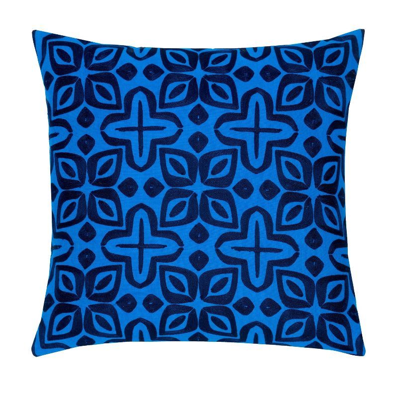 Peacock Blue Embroidered Cotton Square Pillow