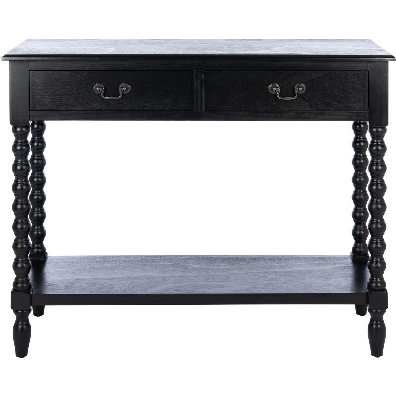 Athena Farmhouse Charm Black Wood Console Table with Storage