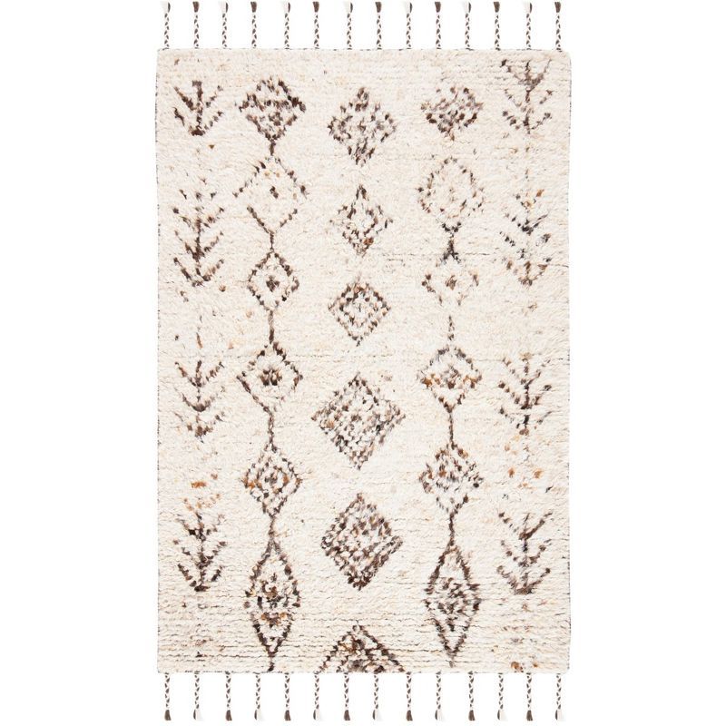Ivory and Brown Hand-Knotted Wool 6' x 9' Area Rug
