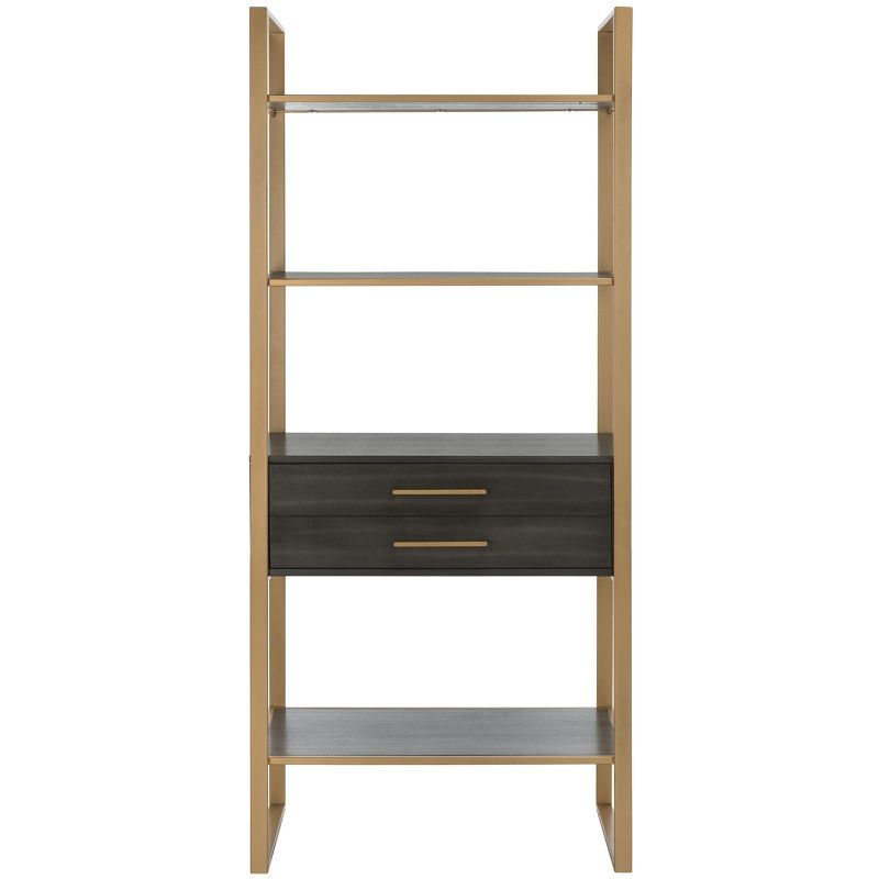 Contemporary Gold and Grey Oak Etagere with Storage Drawer