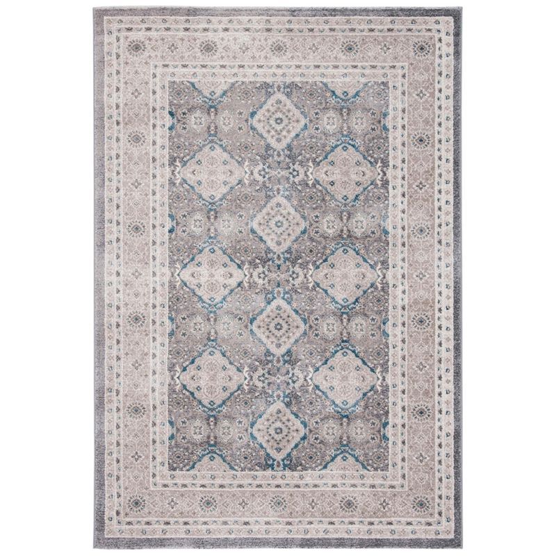 Gray and Beige Floral Motif Rectangular Area Rug