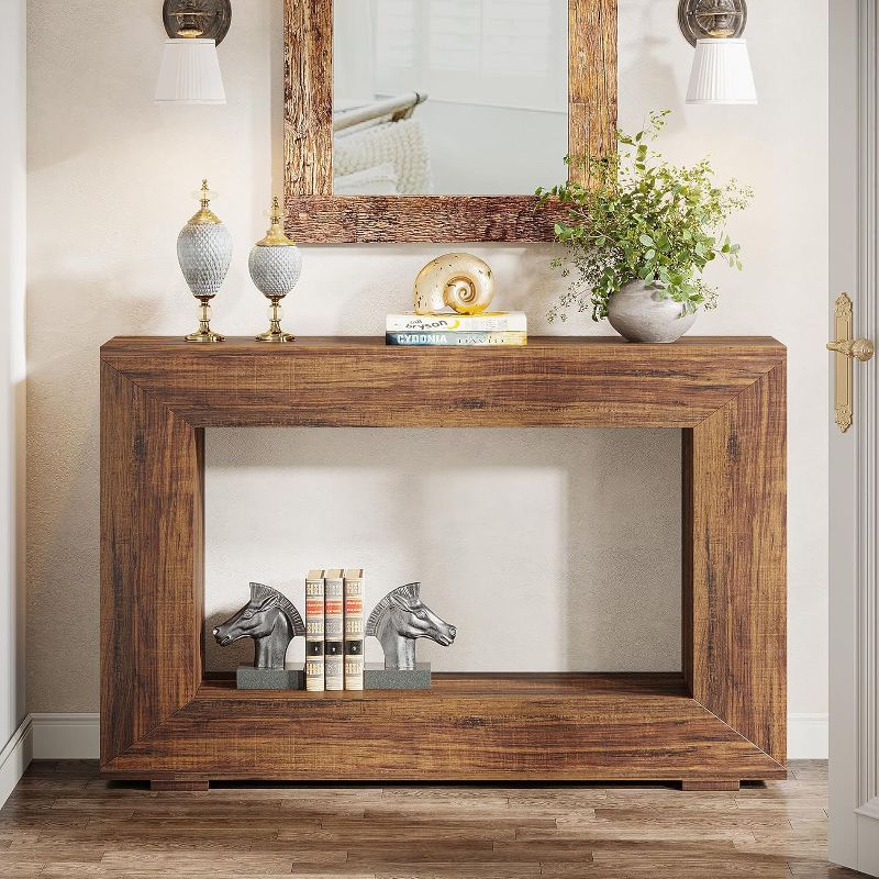 Rustic Wood Grain 47" Console Table with Storage