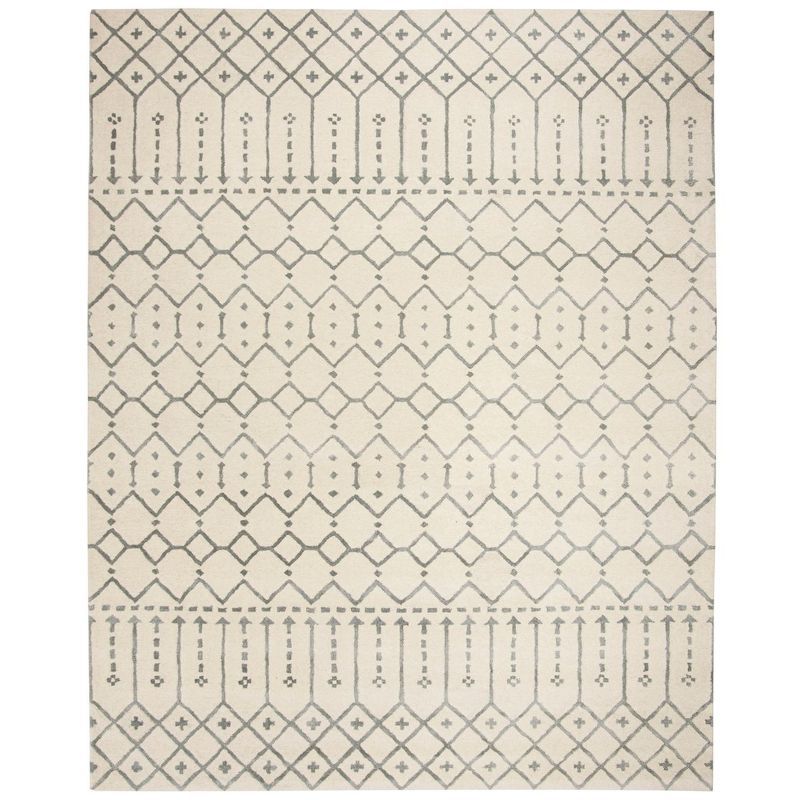 Ivory and Grey Hand Tufted Wool Area Rug, 8' x 10'