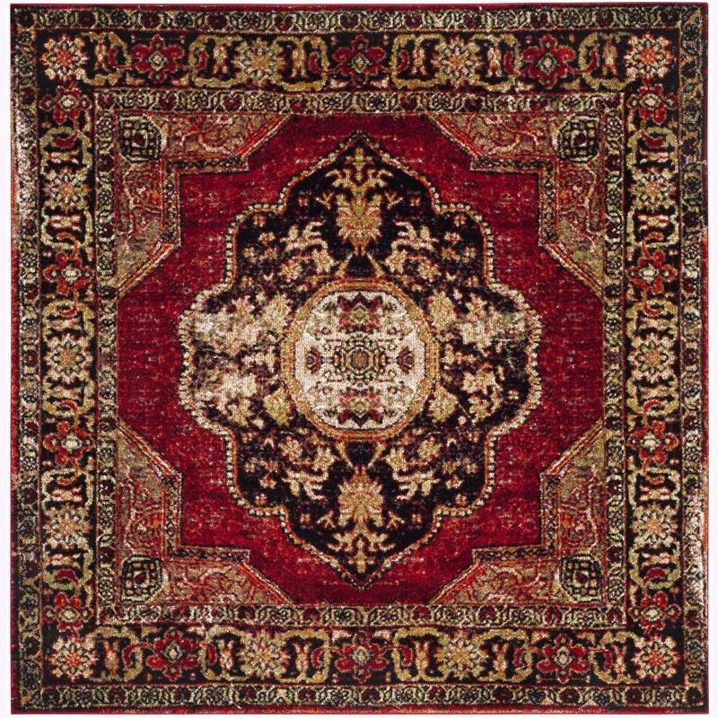 Vintage Red Floral High Pile Synthetic Area Rug