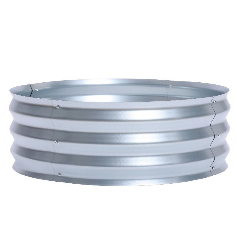36-inch Silver Galvanized Metal Round Raised Garden Bed Planter