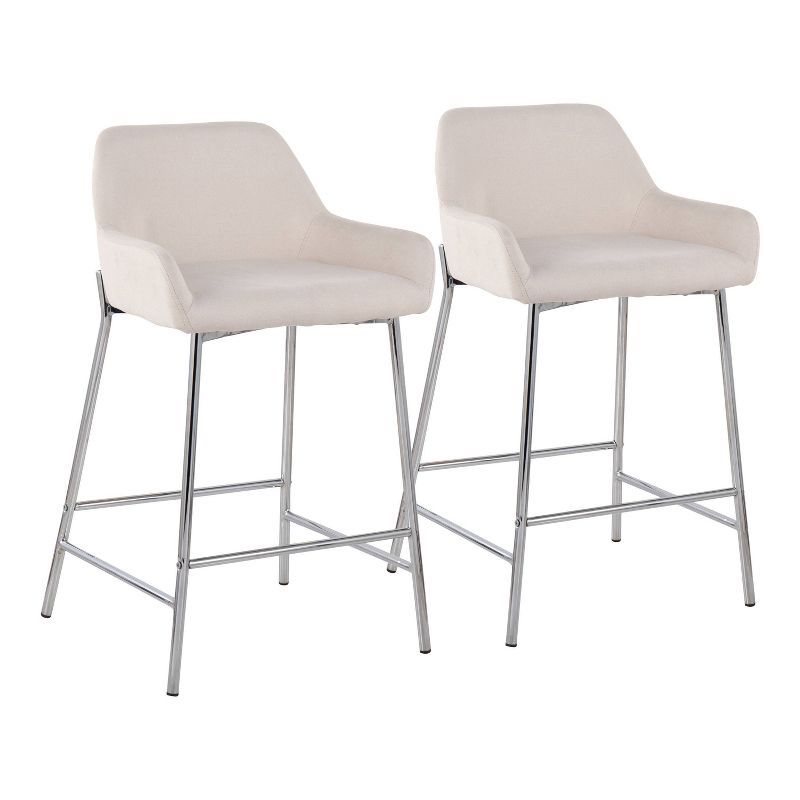 Set of 2 Cream Fabric and Metal Counter Stools