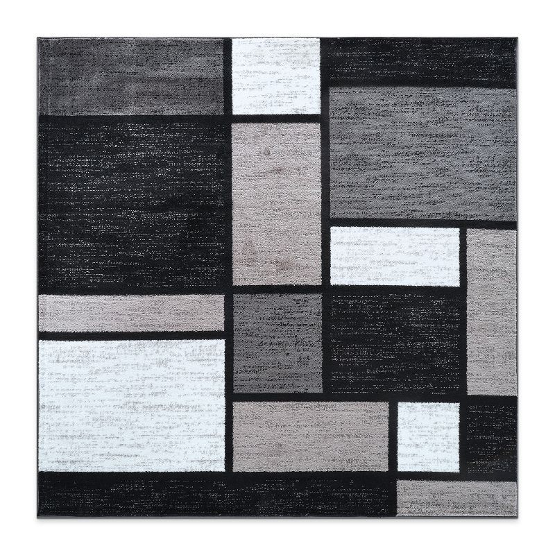 Gray and Black Geometric Square Area Rug 6'6" x 6'6"