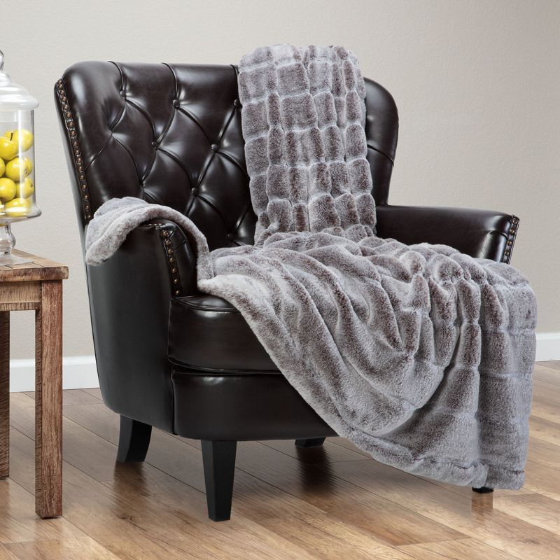 Luxurious Frost Tip Faux Fur Reversible Throw Blanket, 50x65 Inches, Gray