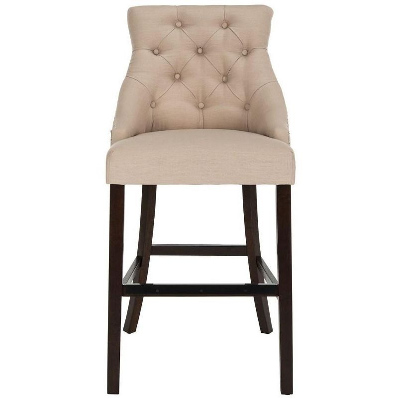 Eleni 45" Beige Linen and Metal Wingback Bar Stools, Set of 2