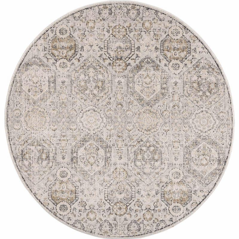 Parkerfield Gray and Beige Round Synthetic Area Rug