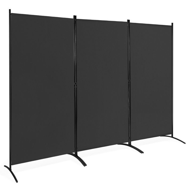 Black 3-Panel Folding Privacy Screen with Steel Frame