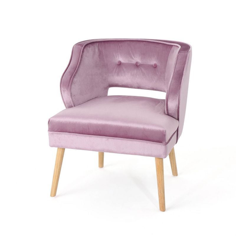 Light Lavender Velvet Mid-Century Accent Chair with Wood Legs