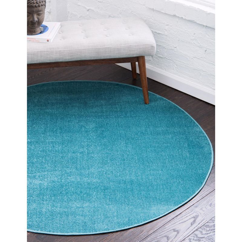 Teal Round Easy Care Synthetic Indoor Rug