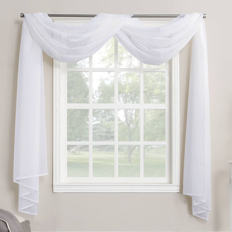 White Sheer Polyester Rod Pocket Window Curtain Scarf, 59" x 216"