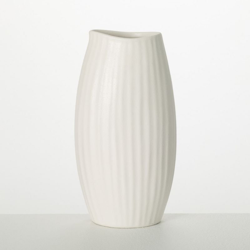 Seashell Textured Matte White Ceramic Vase, 9" Tall