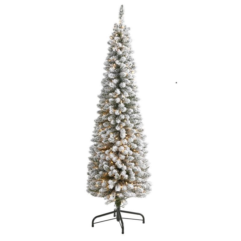 6ft White Flocked Pencil Artificial Christmas Tree with Lights