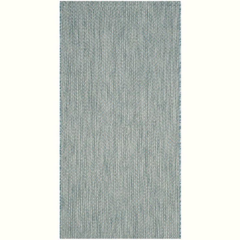 Aqua and Grey Synthetic Rectangular Stain-Resistant Area Rug, 2'7" x 5'